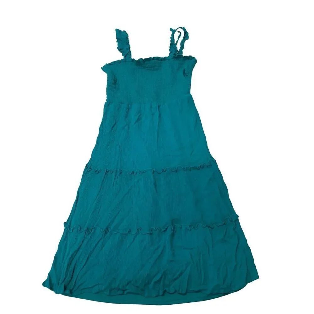 Turquoise Layered Ruffle Maxi Dress - Picture 2 of 6